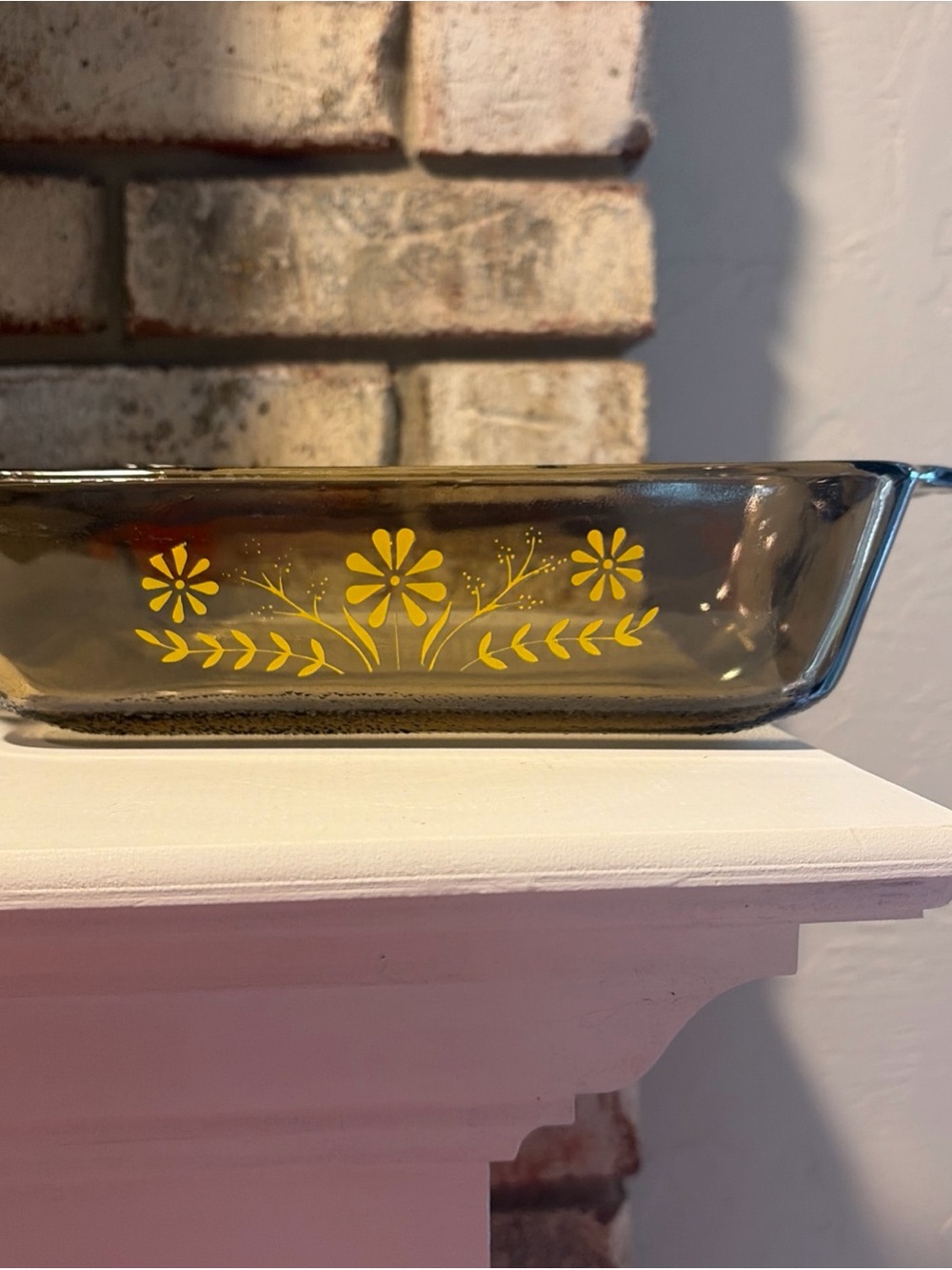 Vintage GLASBAKE Oval Daisy Casserole Dish - Brown Glass w/ Textured Bottom